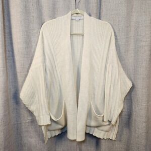 HYFVE Open Front Cardigan Women's S White Drop Shoulder Side Slits Pockets Warm